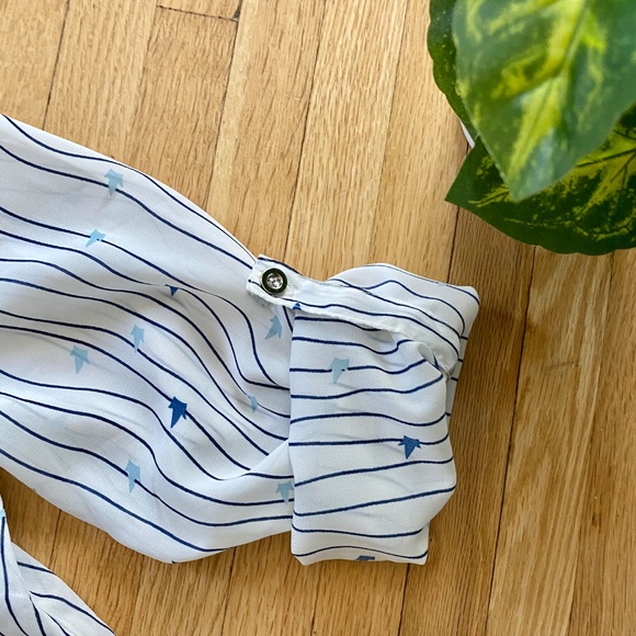 MWT Jade Ladder Front White Navy Stripe Print Convertible Sleeves Blouse Size S - Picture 8 of 9